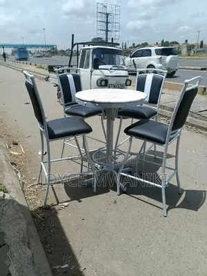 Restaurant or Bar Set, Powder Coated, Black Chairs.