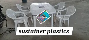 Rectangular Plastic Table With Four Plastic Chairs Set