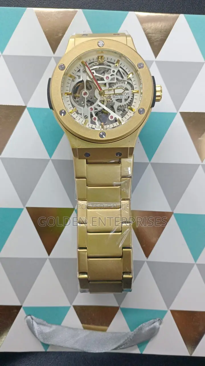Gold Hublot Automatic Metallic Strap Men's Watch