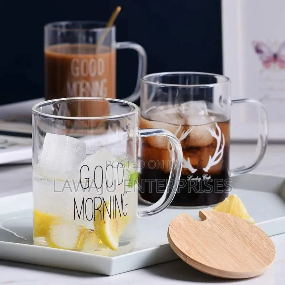2pcs Clear Glass Printed Mug