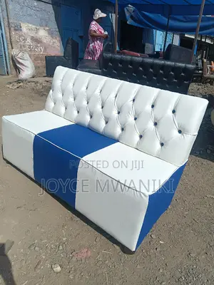 Waiting Bench or Reception Couch, Blue and White 