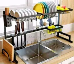 Over the Sink Dish Drainer and Utensils Storage Rack