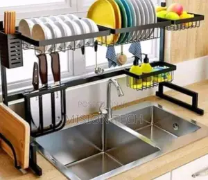 Over the Sink Stainless Dish Drainer and Utensils Rack