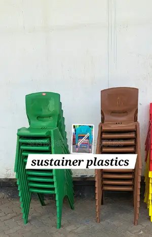 Brown and Green Armless Plastic Chairs/Acme