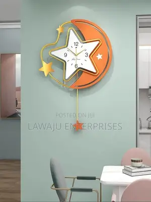 Large Creative Orange Moon Shaped Wall Clock