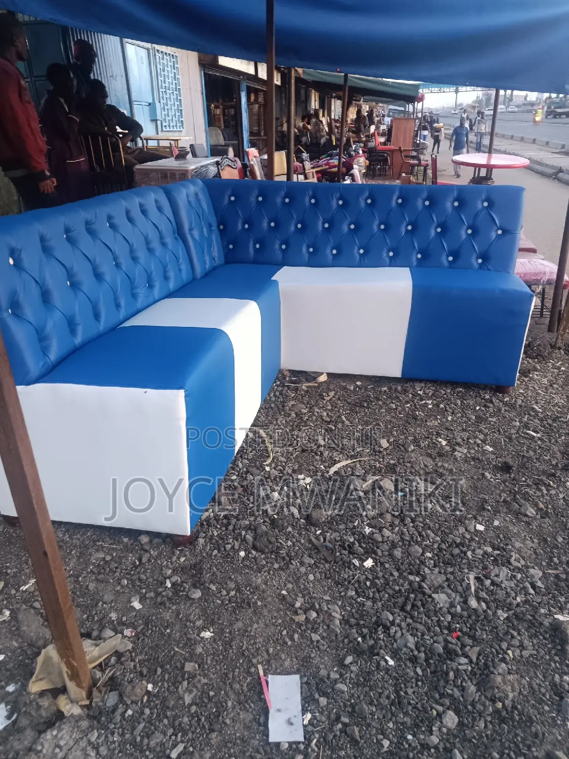 L Shape Couch, Blue and White 