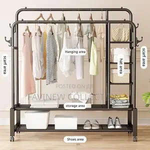 Double Pole Sturdy Clothe Rack With Wheels