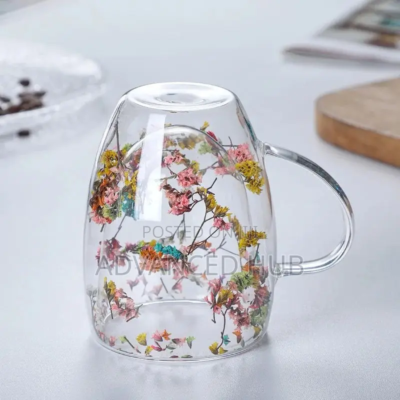 Insulated Double Walled Mug With Dried Flowers Decor