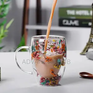 Insulated Double Walled Mug With Dried Flowers Decor