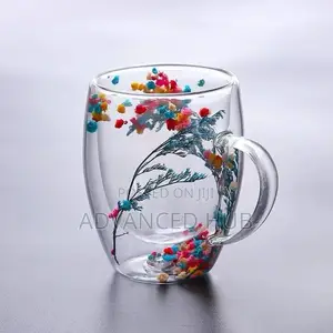 Insulated Double Walled Mug With Dried Flowers Decor