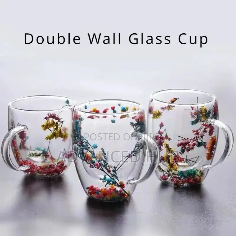 Insulated Double Walled Mug With Dried Flowers Decor