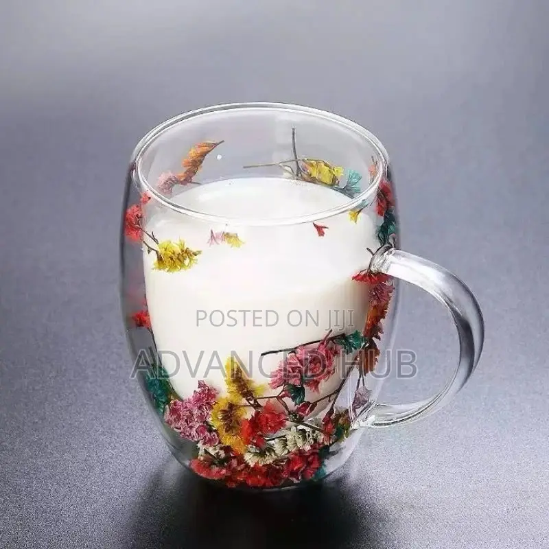 Insulated Double Walled Mug With Dried Flowers Decor