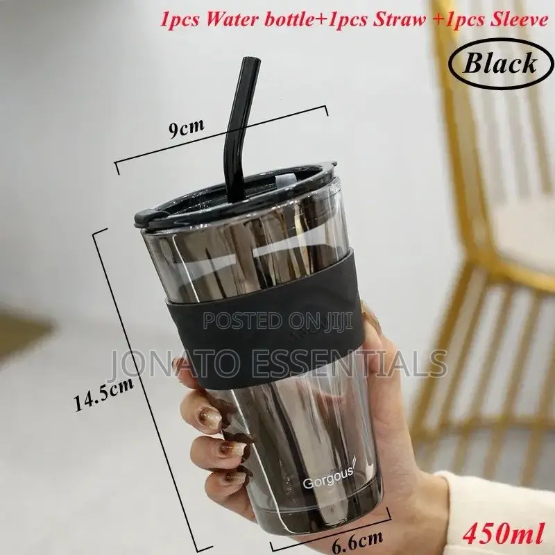 450ml Glass Tumbler With Straw and Sleeve