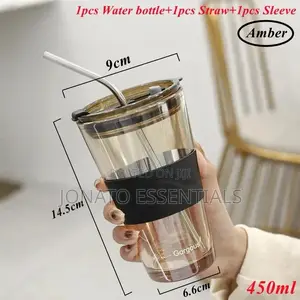 450ml Glass Tumbler With Straw and Sleeve