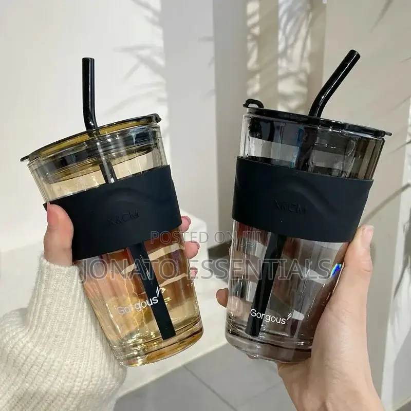 450ml Glass Tumbler With Straw and Sleeve