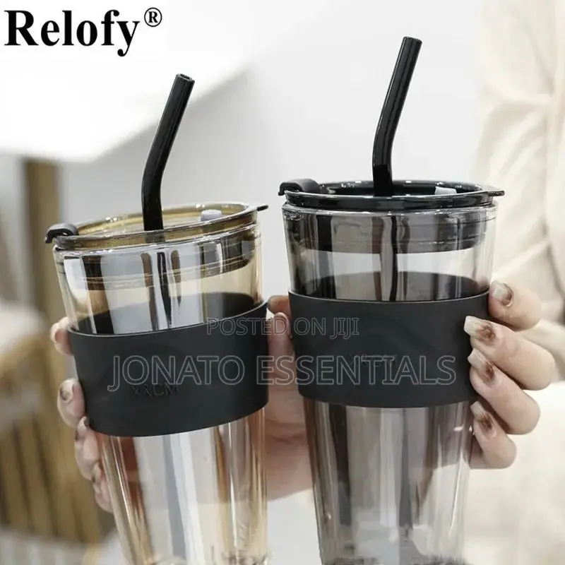450ml Glass Tumbler With Straw and Sleeve