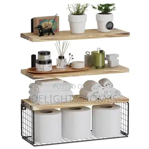 Solid Pine Wood Bathroom Floating Shelves