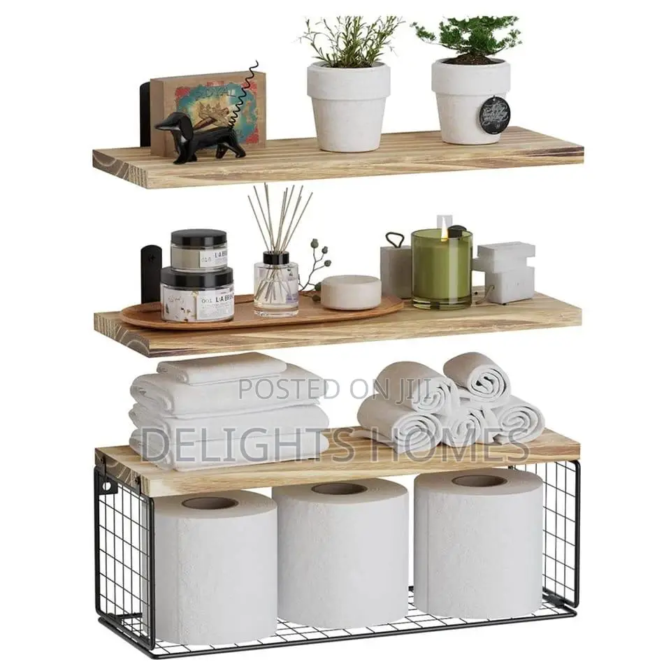 Solid Pine Wood Bathroom Floating Shelves