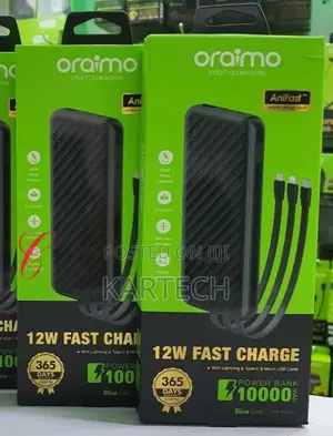 Oraimo 10,000mah Power Bank With Built-in Cables