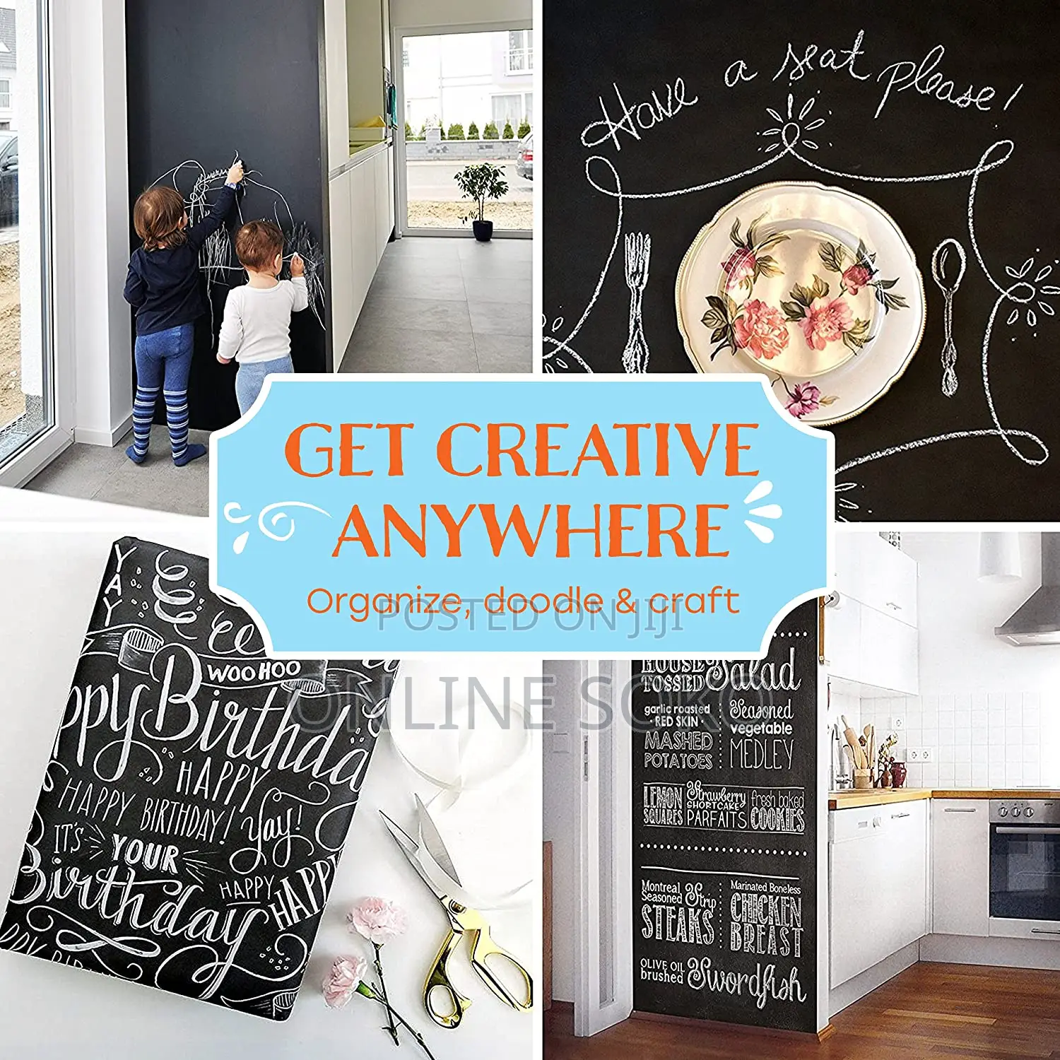 Self-Adhesive Chalkboard Wall Sticker Roll With 5 Chalks