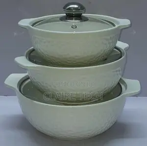 White 3 Pieces Ceramic Casserole Soup Pot