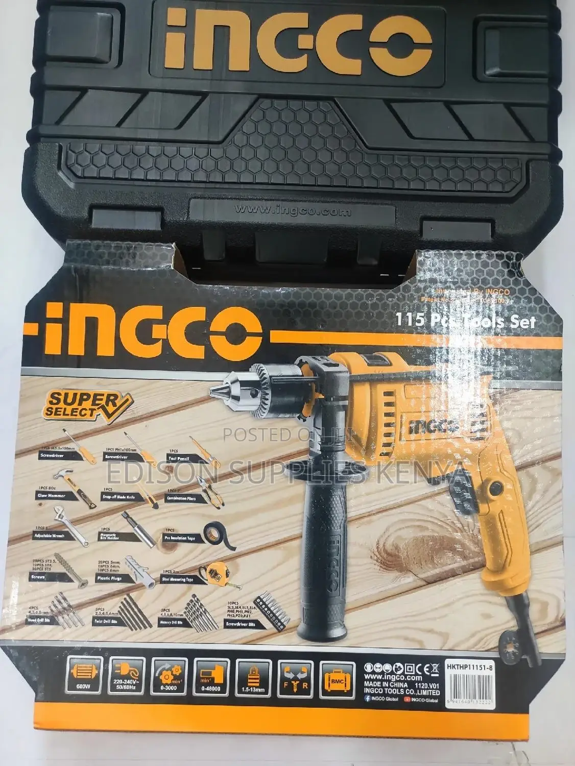 Ingco 115pcs Tools Set 680W Drill Tools Set Wrenches Pliers