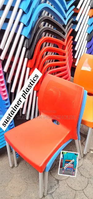 Red Armless Plastic Chairs With Chrome Legs for Hotel