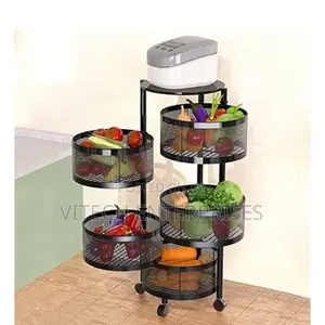 Fruits/Kitchen Rotating Storage Rack With Wheels 5 Tier