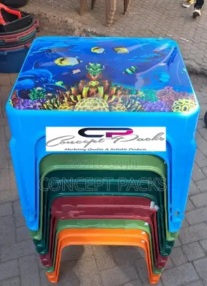 Square Printed Plastic Tables.