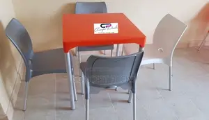 4 Seater Armless Metal Tubing Legs Chair Square Table Set.