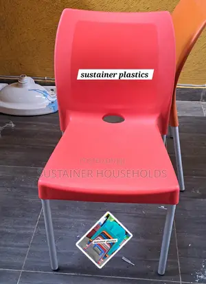 Red Plastic Chairs Without Armrest