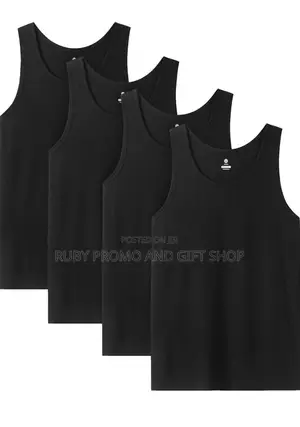 4 Pack Men's Quality Assorted Black Cotton Vests