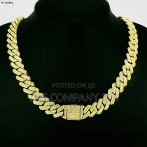 14mm Cuban Link Chain for Men Silvery/Golden Iced Out