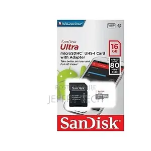 Sandisk Ultra 16gb Microsd 80mb/S Speed Memory Card & Adapter
