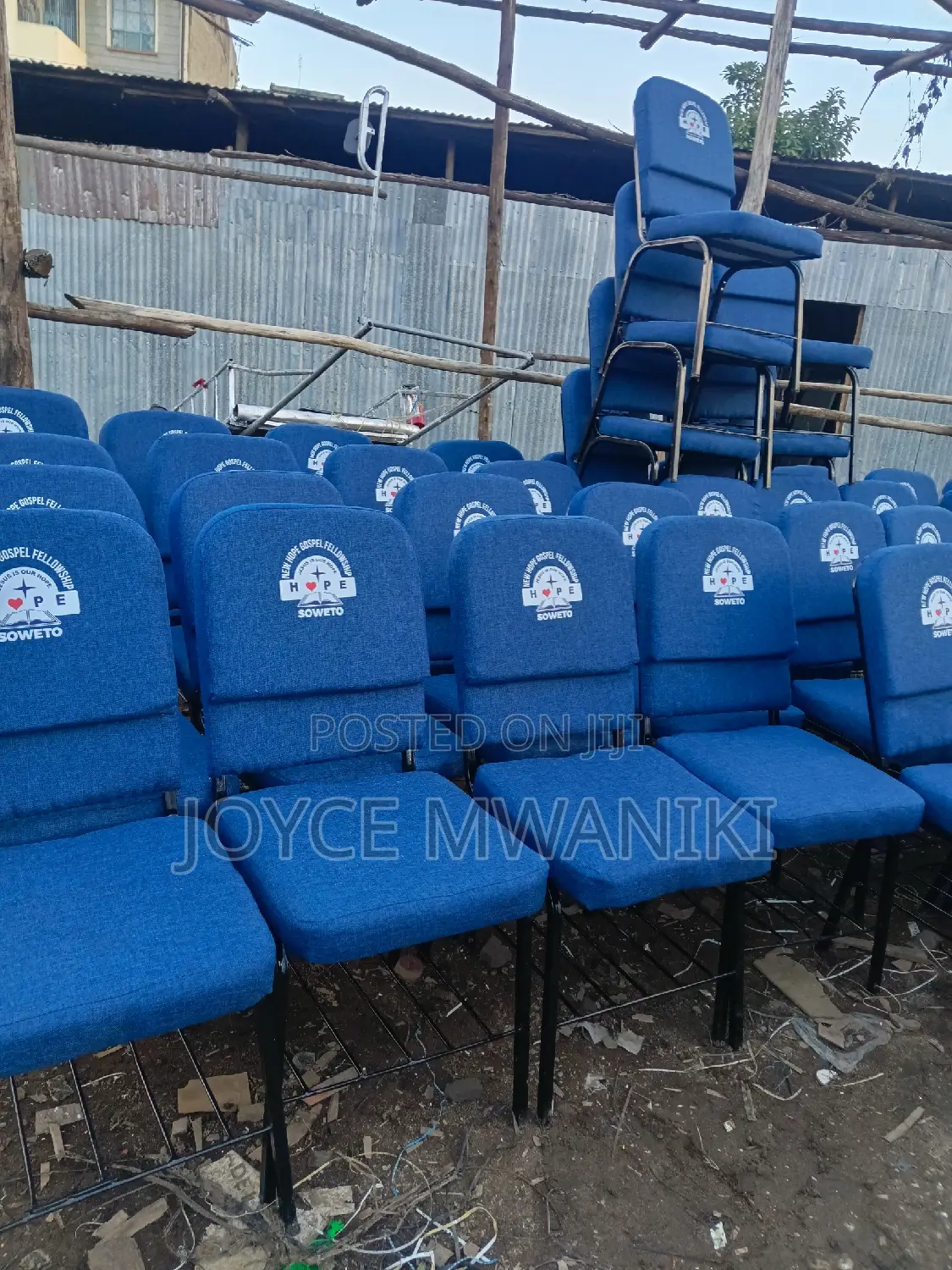 Church Chairs, Blue With Logo 