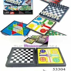 Magnetic Collapsible Board Game With Backgammon, Snake ,