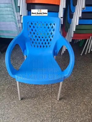 Blue Plastic Chairs With Metal Tubing