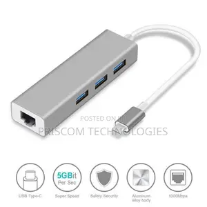USB-C/Type C to 3 Ports a 3.0 With Gigabit Network Adapter