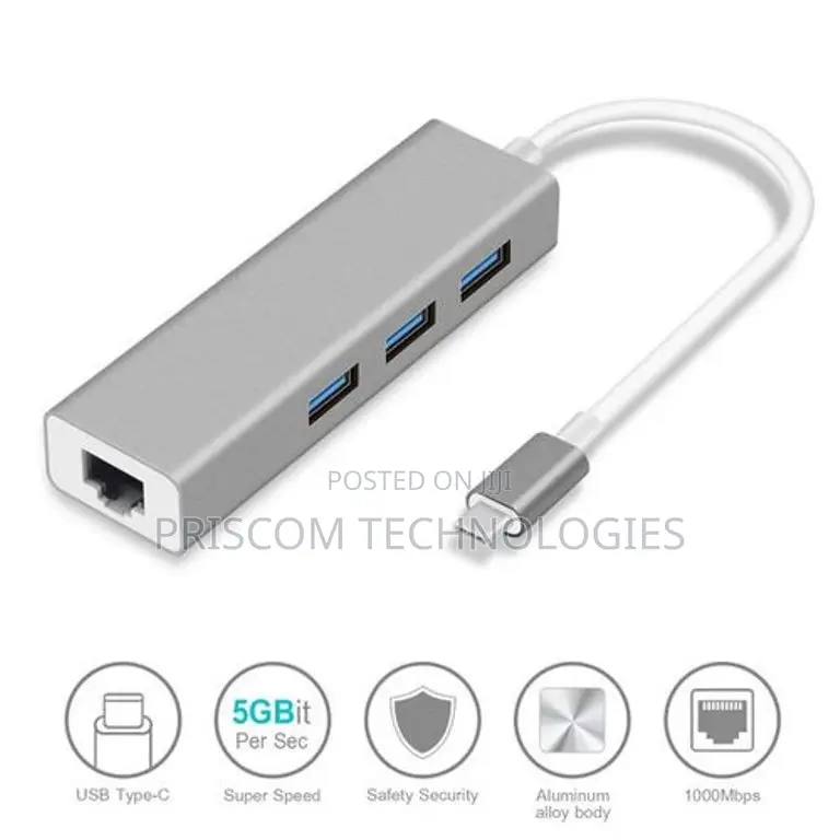 USB-C/Type C to 3 Ports a 3.0 With Gigabit Network Adapter