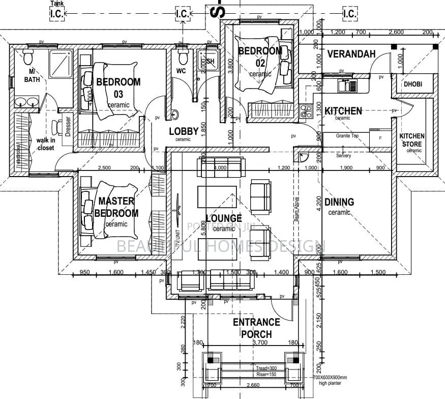 Architectural Drawing Services | 3 Bedroom Floor Plan