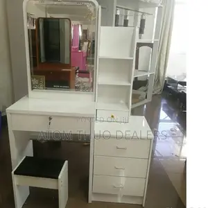 Pure White Dressing Table With Sliding Mirror 