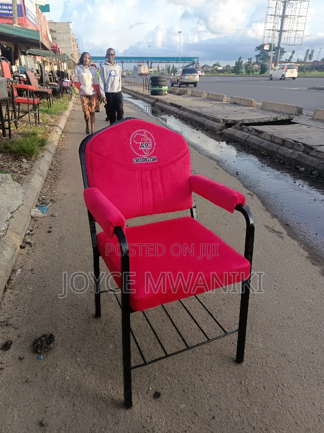 Church Chair, Red With Logo and Armrest.