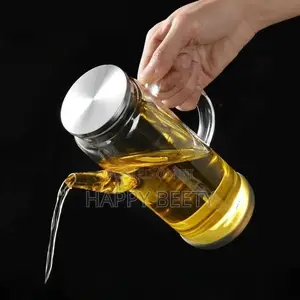 Glass Oil Jar With Bamboo Lid and Nonslip Rubber Base