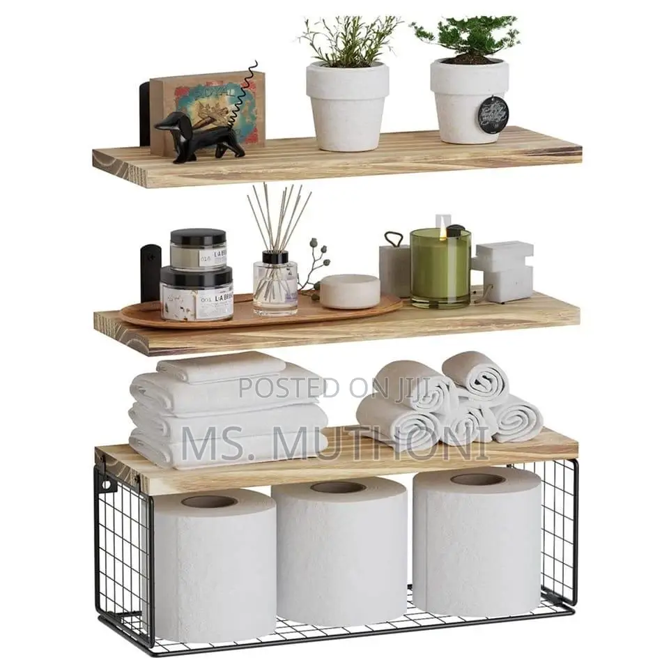 40 Cm Solid Pine Wood Bathroom Floating Shelves