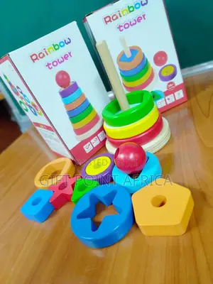 Stacking Wooden Rainbow Towers With Shapes for Kids