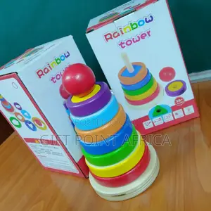 Stacking Wooden Rainbow Tower With Shapes for Kids