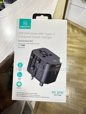 USAMS T59 Universal Travel Adapter 20W Dual USB Type-C