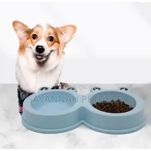 Dog Cat Double Bowl Plastic Pet Frog Shape Bowl Anti-Slip