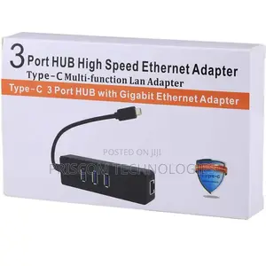 3 Port HUB HIGH Speed Ethernet Adapter Type C, Type-C 3 USB