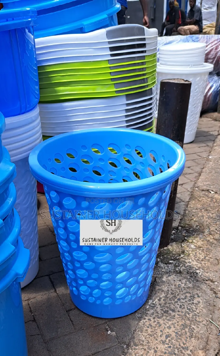 Blue Cylinder Plastic Laundry Bucket